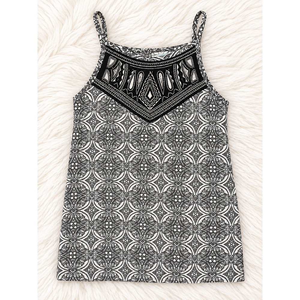 Maurices Cami Top Women's Small Black White Boho Printed Sleeveless